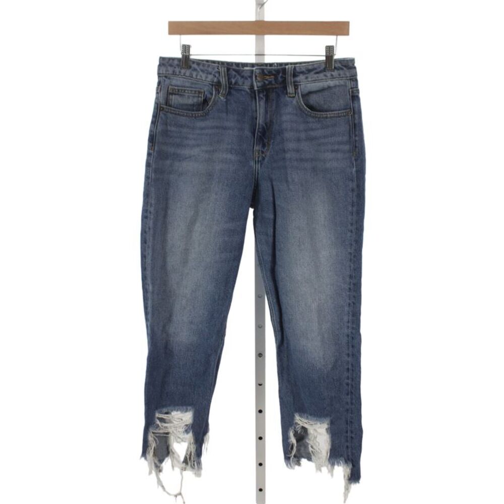 Hidden Women Cropped Blue High Rise Button Fly 100% Cotton Jeans Size 28